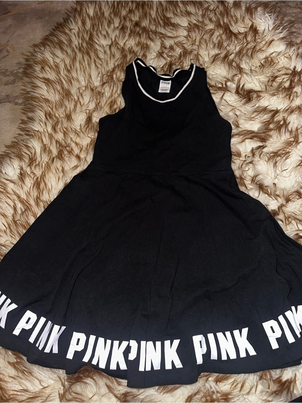 PINK Victoria's Secret Black Midi Dress with White Logo Trim